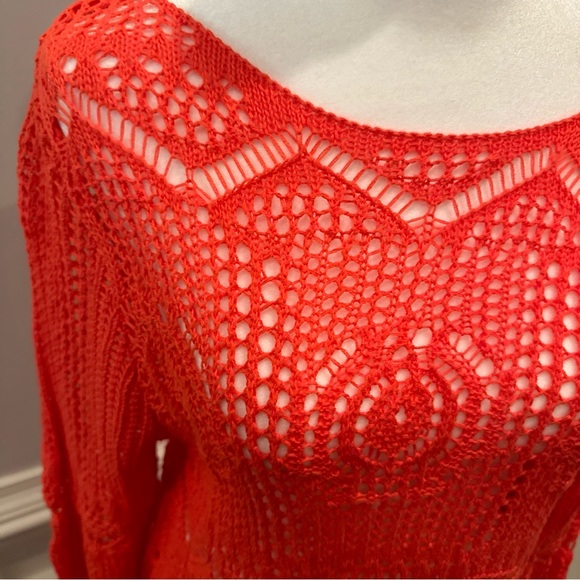 Jeanne Pierre Womens Sz L Coral Crochet Tunic Sweater 3/4 Sleeves Beach Coverup - Picture 2 of 8